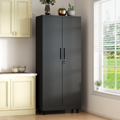 Heavy-Duty Metal Storage Cabinet with Lock - Black Garage Shelving Unit