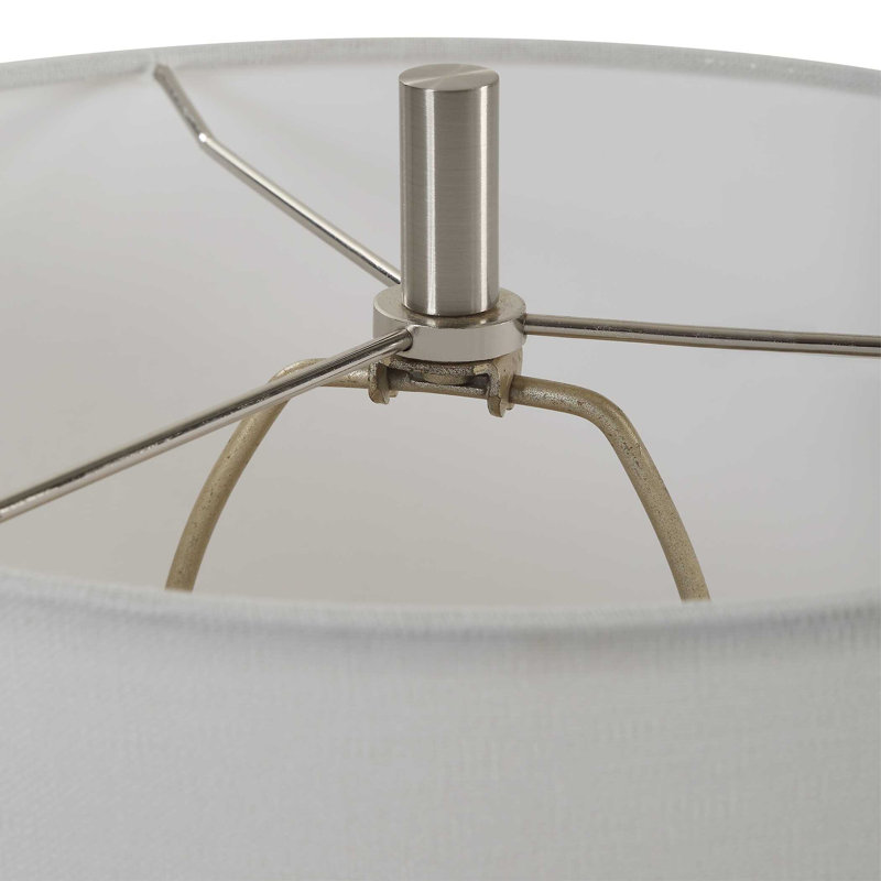 Lampe de table, abat-jour en lin blanc, accent de céramique noire et blanche de 23 pouces