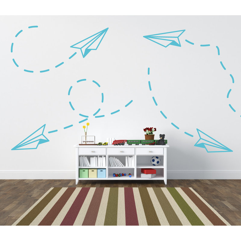 Adhésif décoratif papier avion, H 19 po x l 21 po x P 0,01 po, Bleu geyser