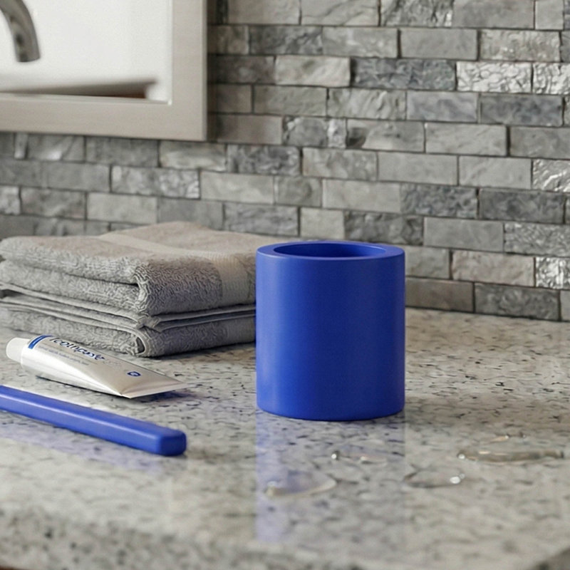 Concrete Cement Toothbrush Holder, Modern Countertop Organizer, Blue