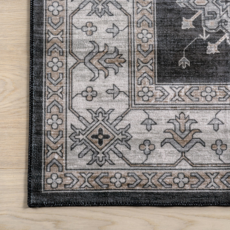 Mollie SpinClean Machine Washable Traditional Border Area Rug, Runner 2'6" x 8'
