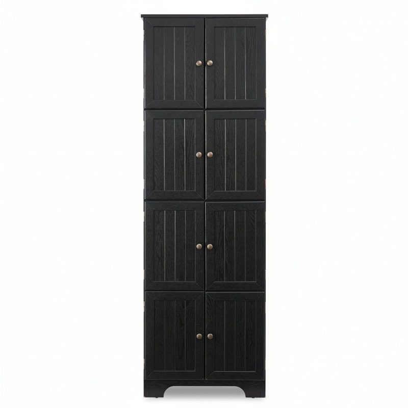 Armoire de rangement 72,4 "de haut noir avec 8 portes, 4 tablettes, panneau de fibres à densité moyenne