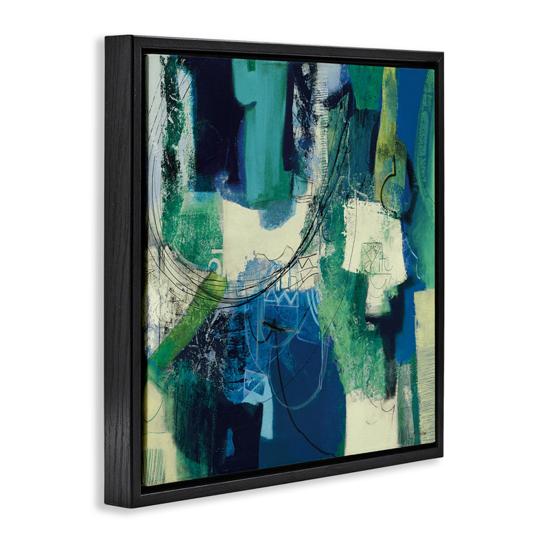 Cadre flottant abstrait Essenza Cool Tone, design par Maurizio Piovan, Cadre flottant noir de jais, H 18 po x l 18 po