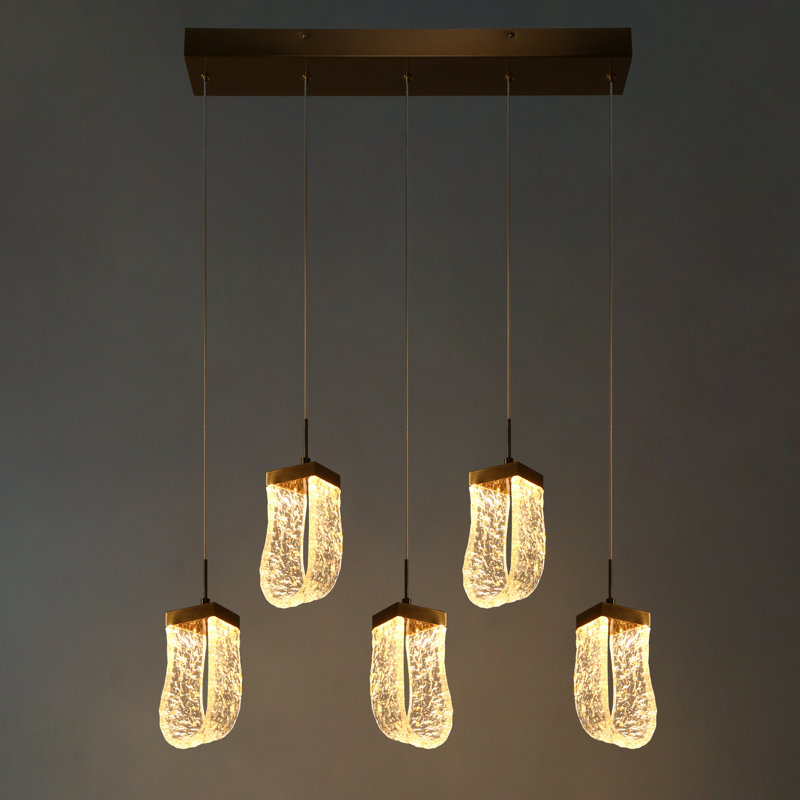 Aeyilana Brass and Crystal 5-Light LED Kitchen Island Pendant