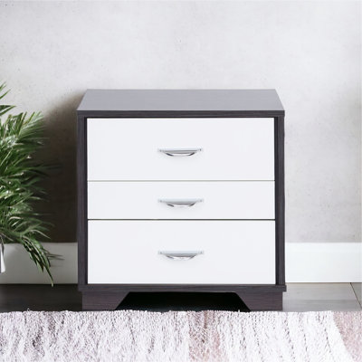 Table d'appoint blanche et noire avec 3 tiroirs, 21 po Largeur de l'emballage, table de chevet rectangulaire moderne en bois noir, 3 tablettes, matériau Pb