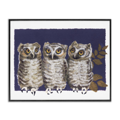 «Owl Trio & Leaves», art de la giclée encadrée par Nancy Overton