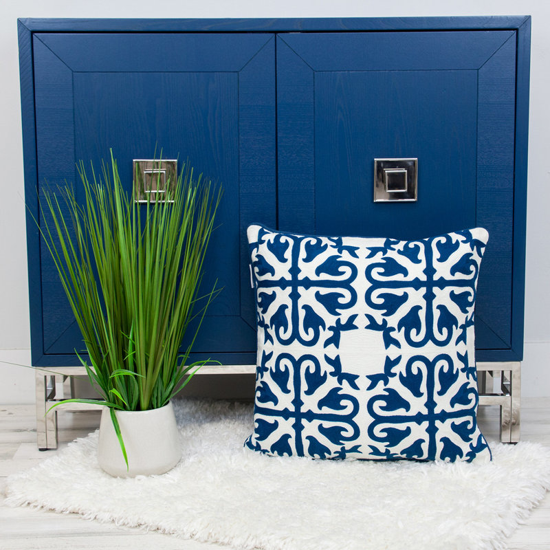 Coussin 100% coton à fermeture à glissière, Bleu