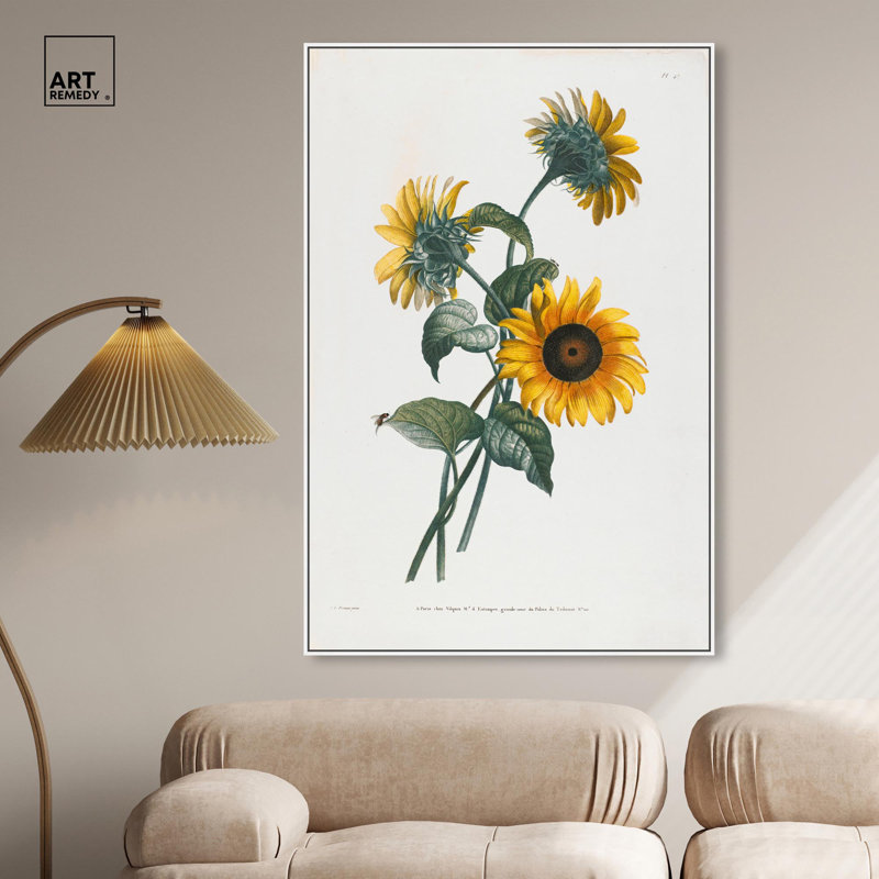 Art Remedy, impressions sur toile, tournesol, H 25 po x l 17 po, Cadre flottant blanc