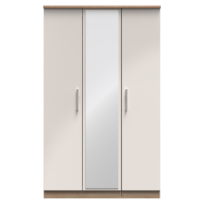 Borgeson Triple Mirror Wardrobe , Kashmir Gloss/Bardolino Oak