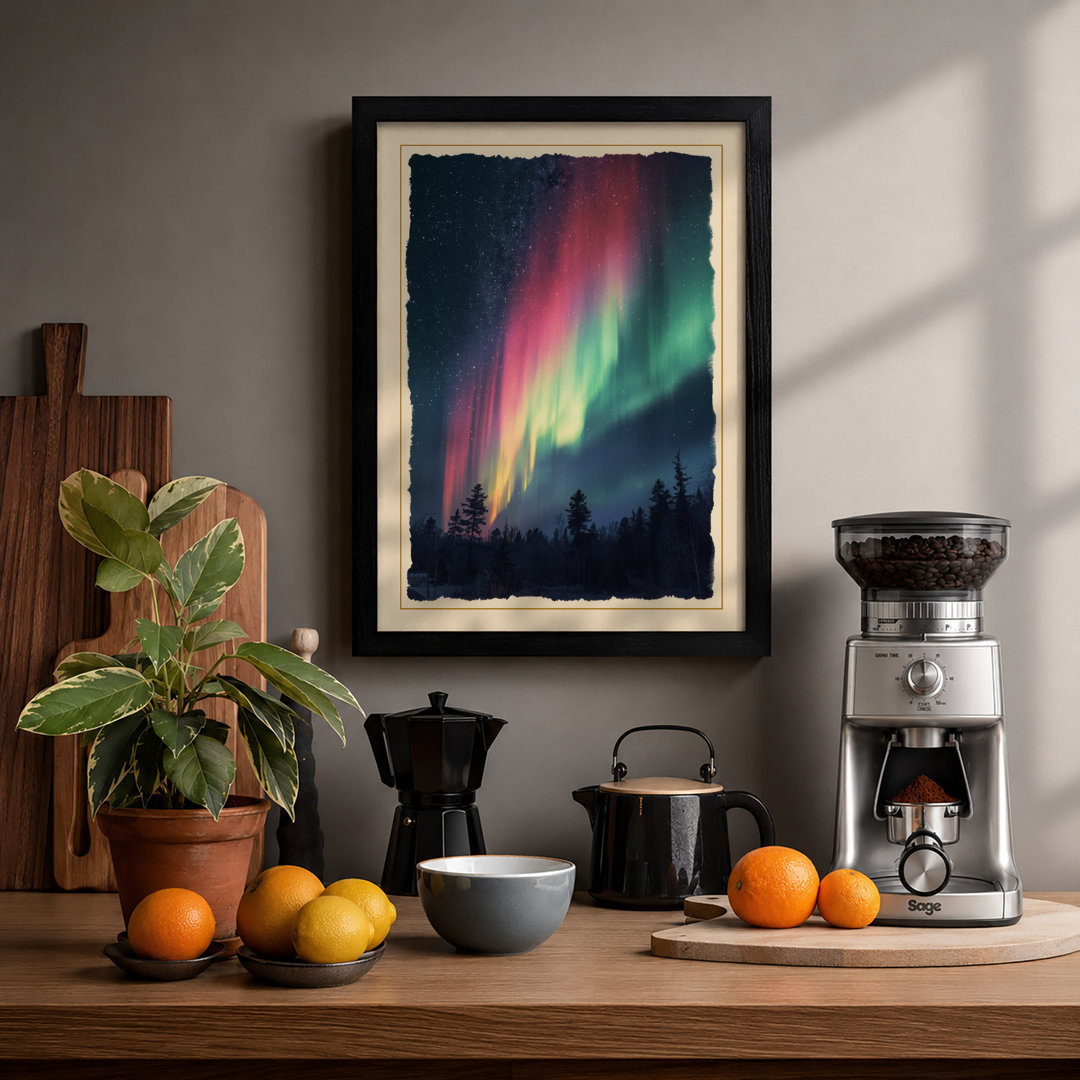 Aurora Borealis Forest Scandinavian - Framed Print
