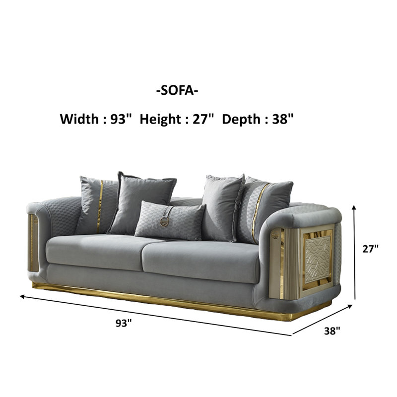 Eudella 3 - Piece Velvet Living Room Set, Gray Velvet