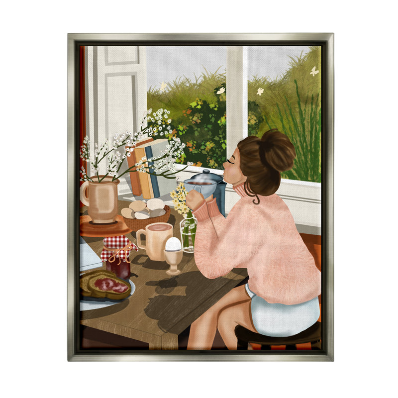 Ba-777-Fille encadrée avec petit-déjeuner douillet, Cadre flottant gris lustré, H 30 po x l 24 po