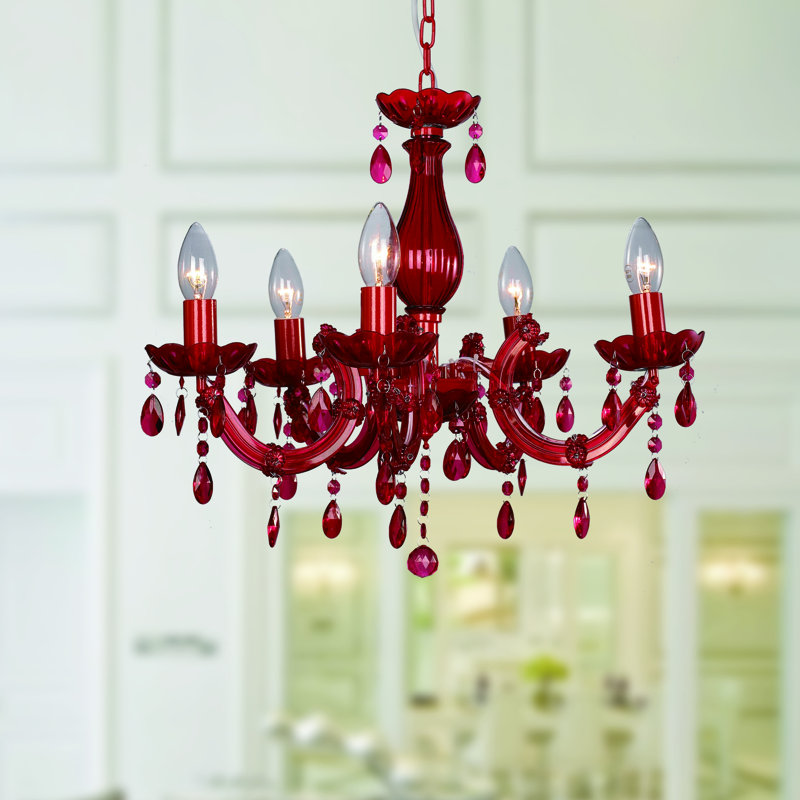Lustre en cristal 5 lumières, Rouge