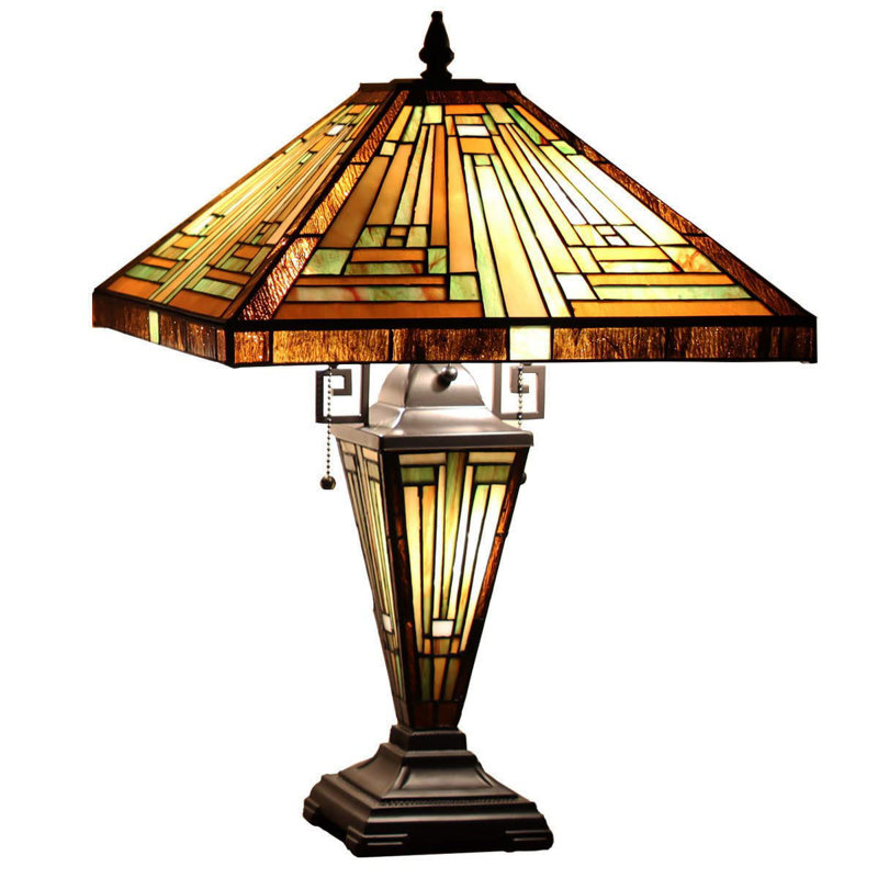 Grande lampe de table Tiffany à 3 lumières avec veilleuse Mission