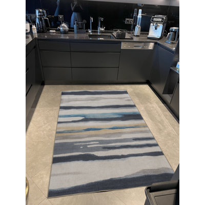 Beige-Grey Themed Abstract Stripe Patterned Creative Modern Decorative Rug