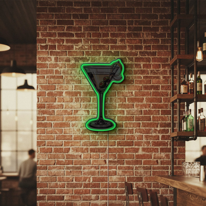 Plaque Martini en verre DEL - décoration murale rétro lumineuse