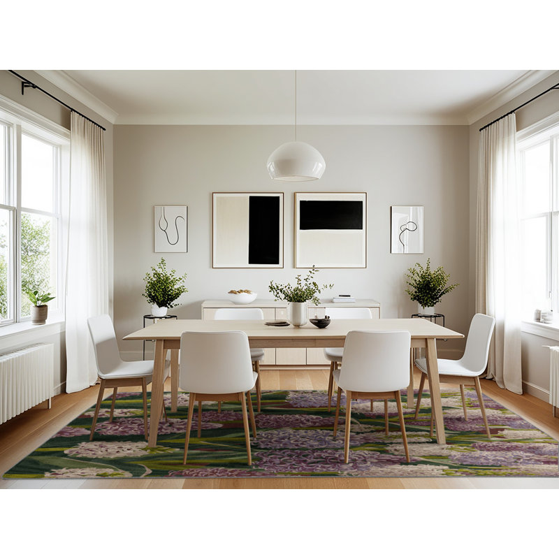 Machine Washable Botanical Gray Area Rug, Rectangle 7' x 10'