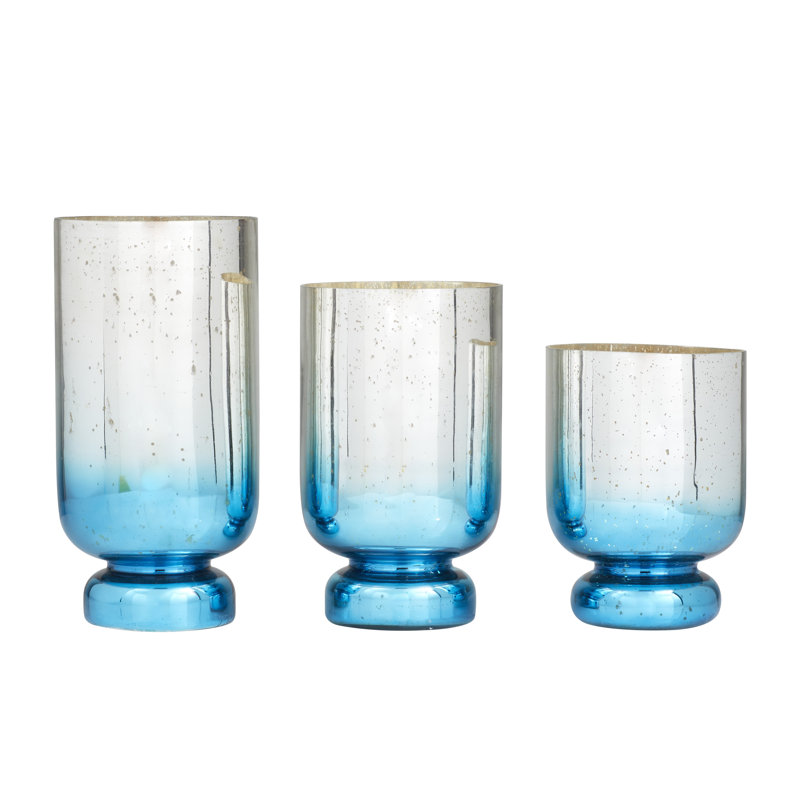 Uvalda 11.95'' H Glass Tabletop Hurricane, Silver/Blue Ombre