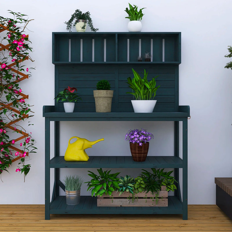 Table de rempotage d'extérieur avec tablettes, Vert forêt