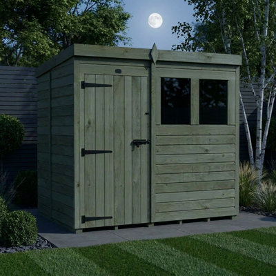 Total Sheds 7ft x 5ft Pent Garden Shed - Single Door - With Windows - Pressure Treated Timber - UK Manufactured