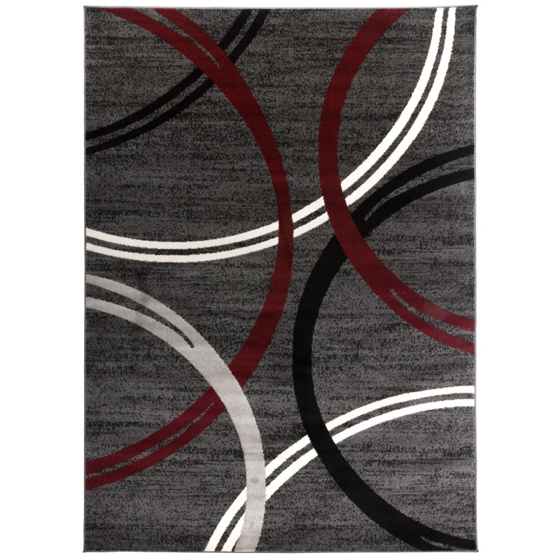 Tapis à motif géométrique Arnaldur, Rouge, Rectangle 3 pi 4 po x 5 pi