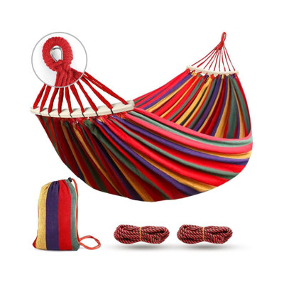 Hammock with Spreader Bars, Camping Hammock Outdoor, with Canvas Fabric and Metal Knot