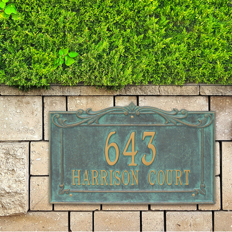 Signature Series 2-Line Wall Address Plaque, Verdigris, Bronze, Yes