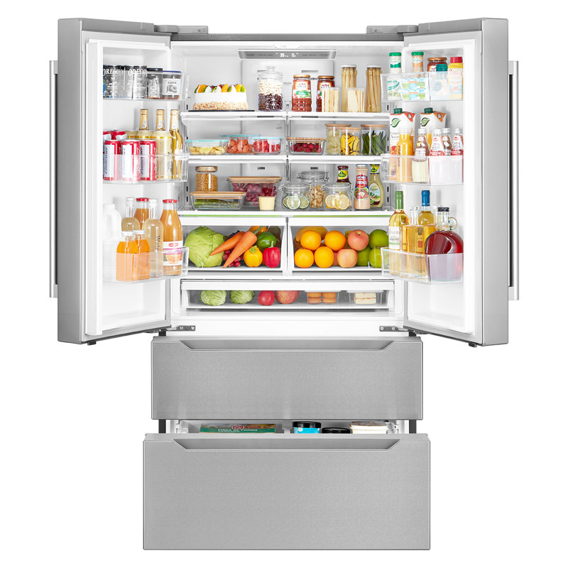 Cosmo 36 in. Lumin Collection 22.5 cu. ft. Counter Depth French Door Refrigerator with Handles in Stainless Steel