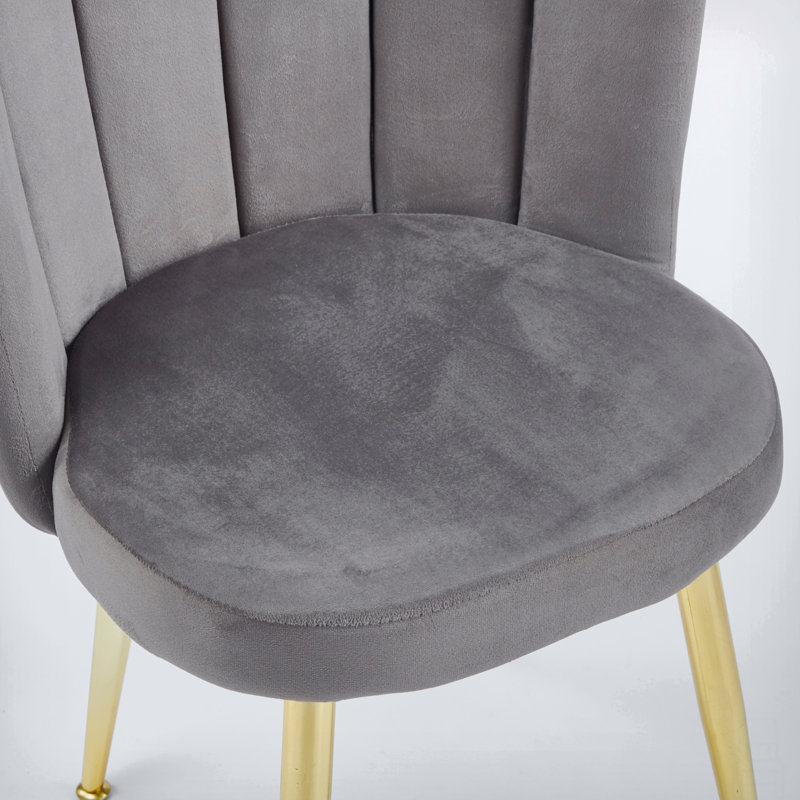 Chaise de salle à manger Modern GREY (ensemble de 2) avec pieds en fer de couleur dorée, velours et dossier confortable, Gris