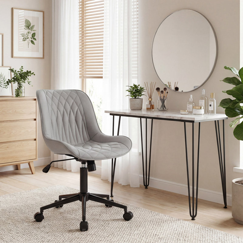 Armless Swivel Office Chair Faux Leather Upholstered Waterproof Desk Chair Ergonomic Adjustable Computer Chair, Gray