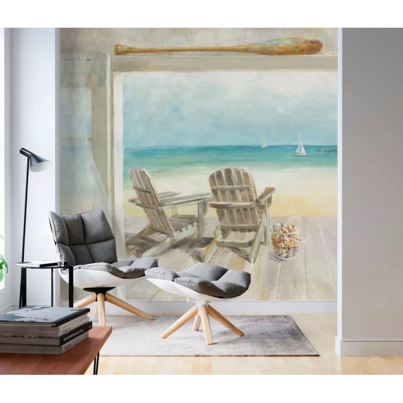 Plage, paysage, aquarelle, papier peint amovible méditerranéen, L 9 po x l 15 po