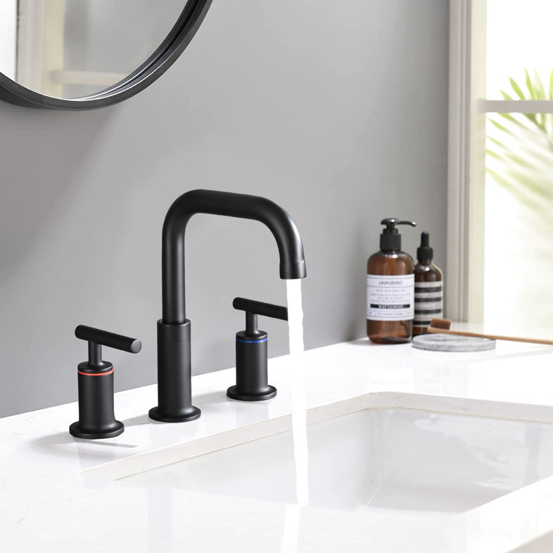 Robinet de salle de bain espacé de 8 pouces avec bonde escamotable, finition noire mate, aspect laiton, matériau