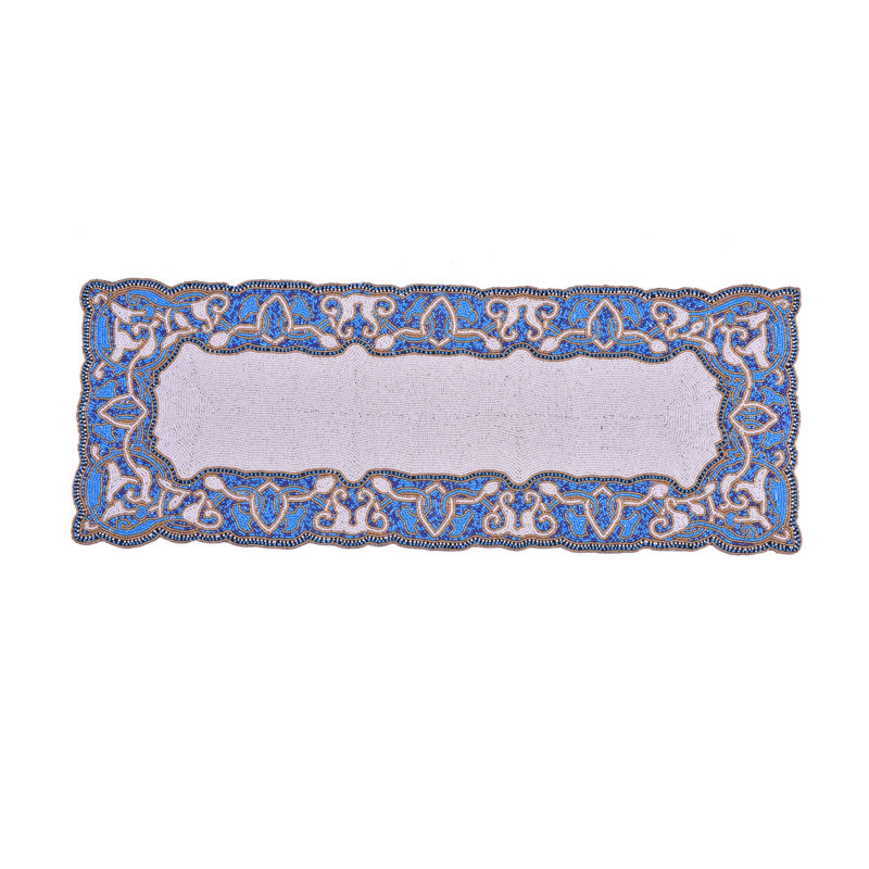 Chemin de table brodé et perlé Afrid, Rectangle 36 po