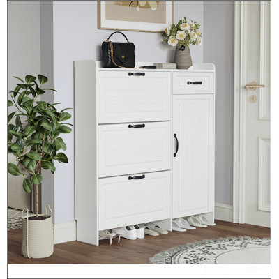 Armoire à chaussures spacieuse à 1 tiroir et 4 portes avec portes élégantes en PVC pour un rangement amélioré et une protection contre la poussière