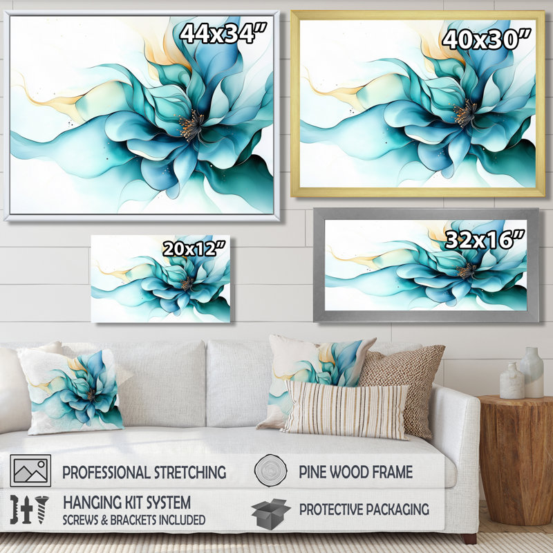 Abstrait pivoine verte sur une rivière de marbre III - impression d'art mural pivoine, H 12 po x l 20 po, Blanc