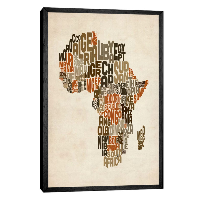 Map Of Africa by Michael Tompsett - Print on Canvas, 101.6 cm H x 66.04 cm W, Black Framed