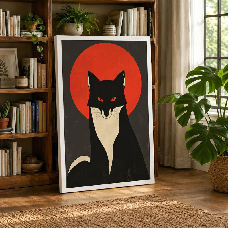 Geometric Cat Icon Modern - Wrapped Canvas, 30x20 - 76.2 x 50.8 cm, Black Border