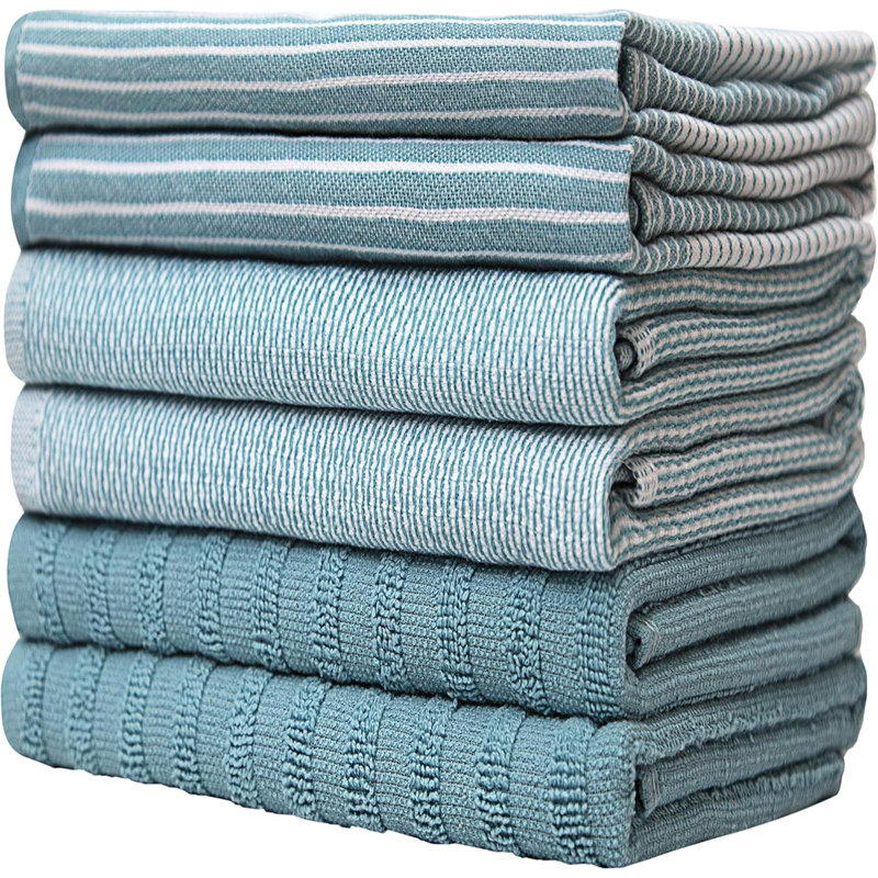 Serviettes de cuisine de qualité supérieure (paquet de 6) | Grands torchons en coton | Ensemble de linge de cuisine plat et éponge très absorbant avec boucle de suspension | Turquoise