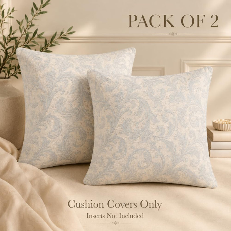 MHG Living Jacquard Cushion Covers - Pack of 2,4 Indoor / Outdoor Cream Square Cushion Pad, Pack of 2