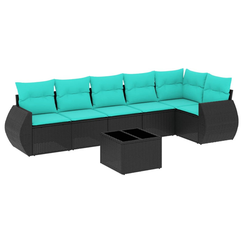 7 Piece Patio Sofa Set With Cushions Poly Rattan, Light Blue, Black
