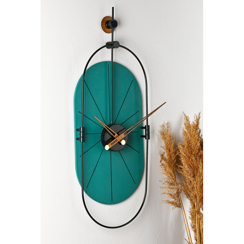 Amarmula Metal Wall Clock, Black/Teal/Gold