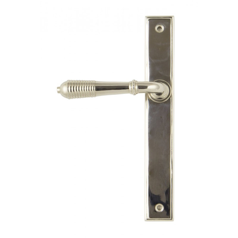 Reeded Slimline Lever Latch Set, Polished Nickel