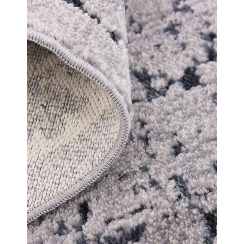 Lanett Oriental Blue/Gray Area Rug, Round 5'3"