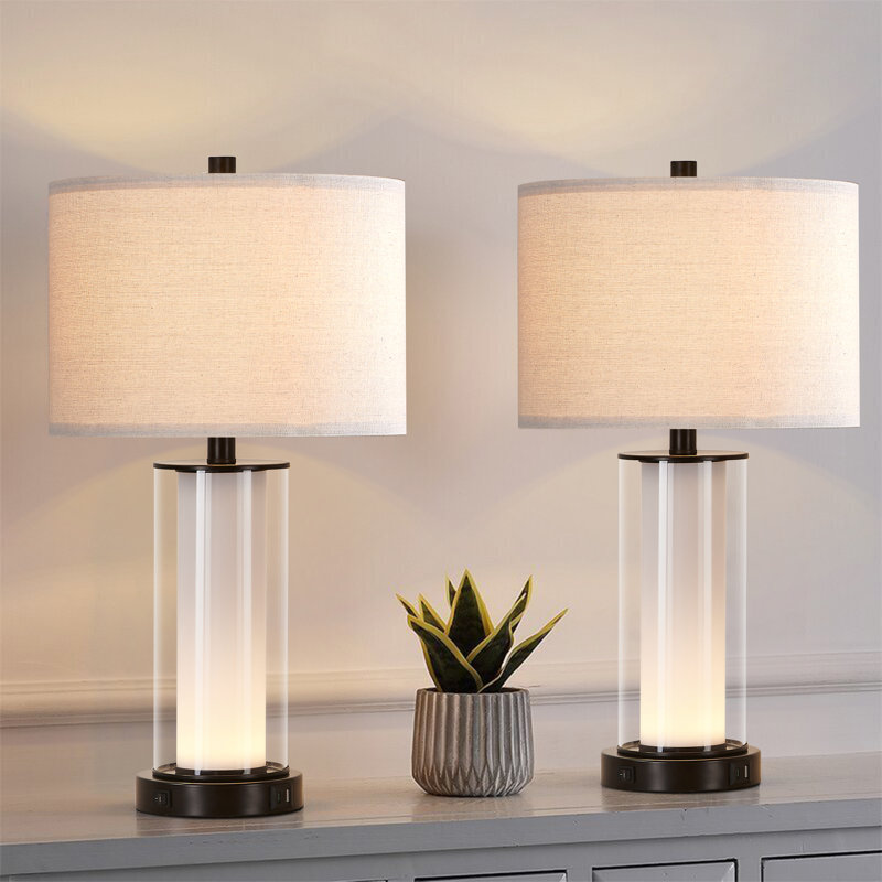 Ensemble de lampes de table USB en verre avec veilleuse intégrée
