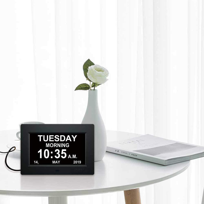 7 Inch Calendar Clock - 12 Alarm Options, Level 5 Auto Dimmable Display,Extra Large Impaired Vision Digital Clock With Non-Abbreviated Day & Month Alarm Clock (7 Inch)
