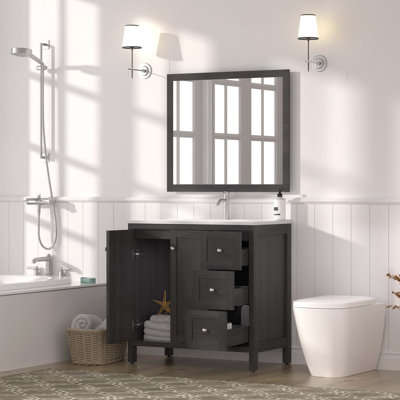 Meuble-lavabo moderne avec lavabo 35,5 po, armoire de rangement avec portes à fermeture douce et 3 tiroirs