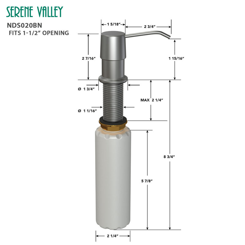 Kitchen Soap Dispenser Solid Brass Construction with Refill-From-Top Capacity