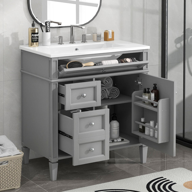 Meuble-lavabo simple 30 po avec lavabo supérieur, Gris, Argent argent