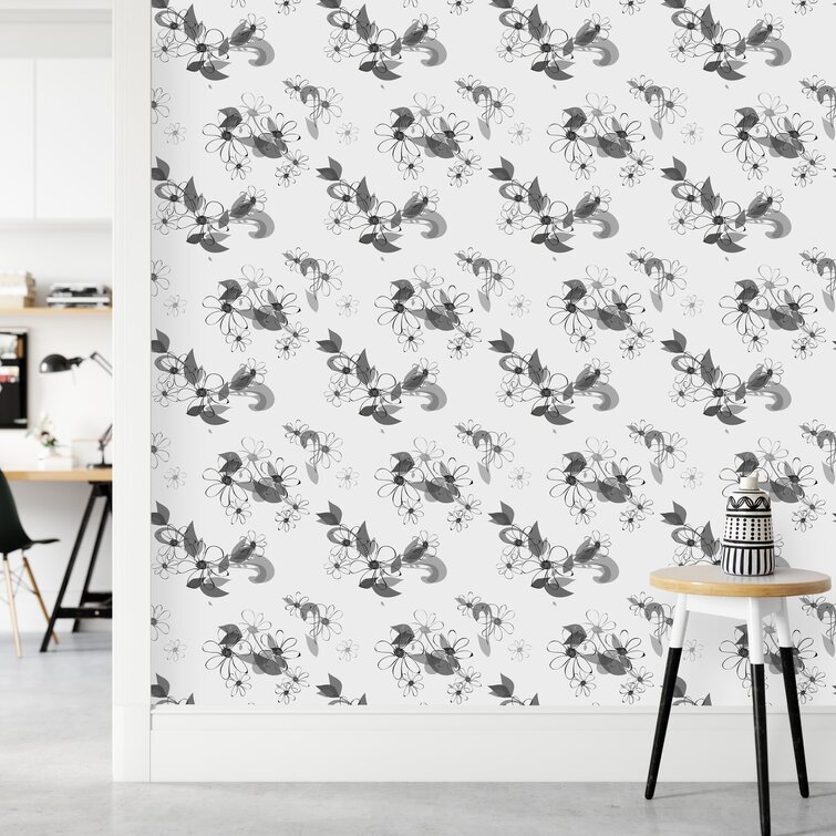 Red Barrel Studio® Black And White Floral Wallpaper Floral Tile | Wayfair