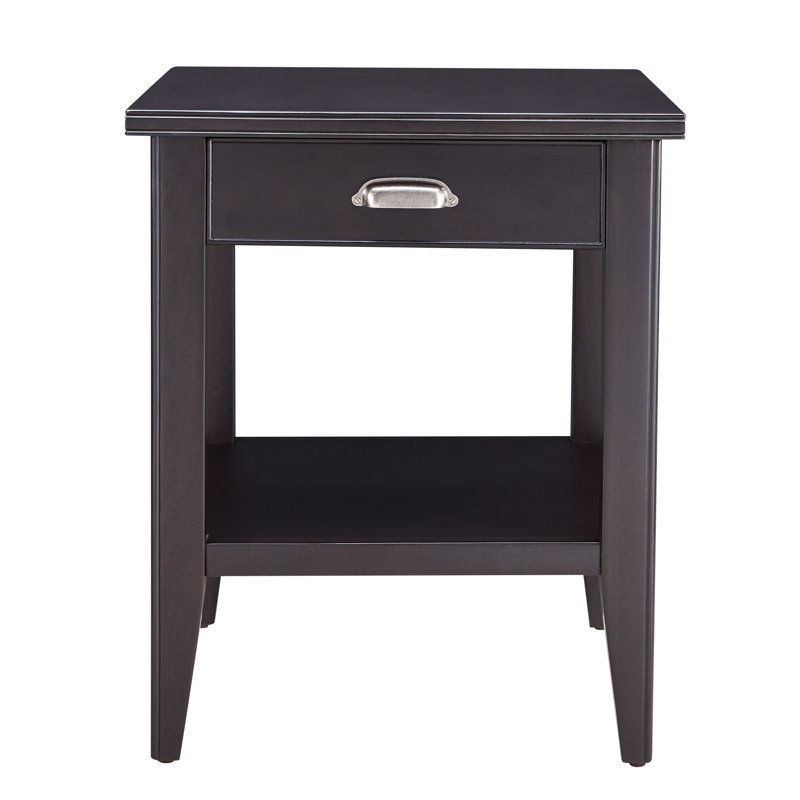 Laurent Solid + Manufactured Wood End Table with Drawer, Black